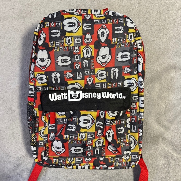 Walt Disney World Parks Authentic Backpack Mickey Mouse Pop Art Faces Red Yellow - Picture 1 of 13